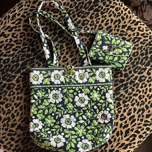 Floral Green and White Tote Bag
